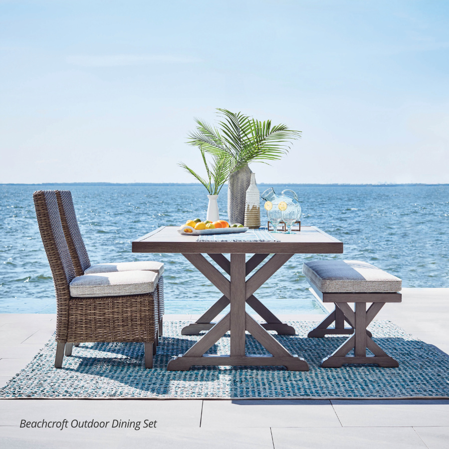 outdoor dining table at the ocean