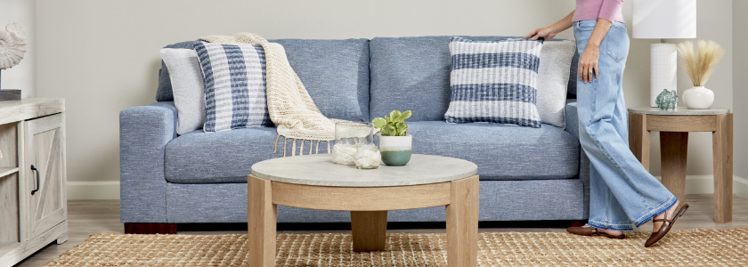 blue couch and coffee table