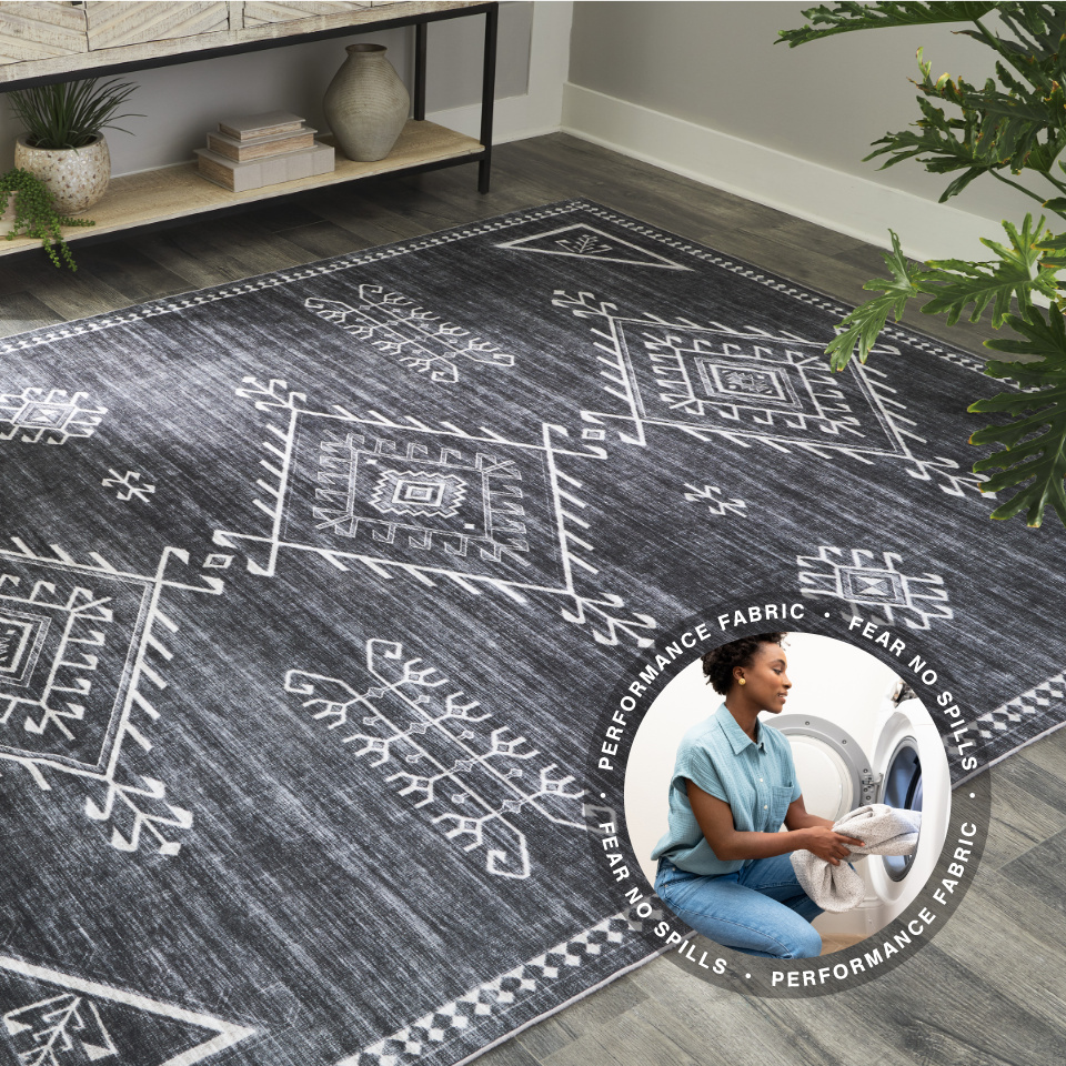 decorative gray washable rug