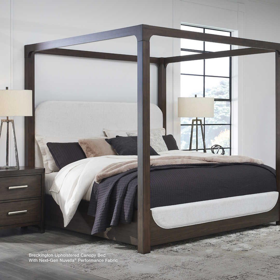 Upholstered Canopy Bed and Bedding