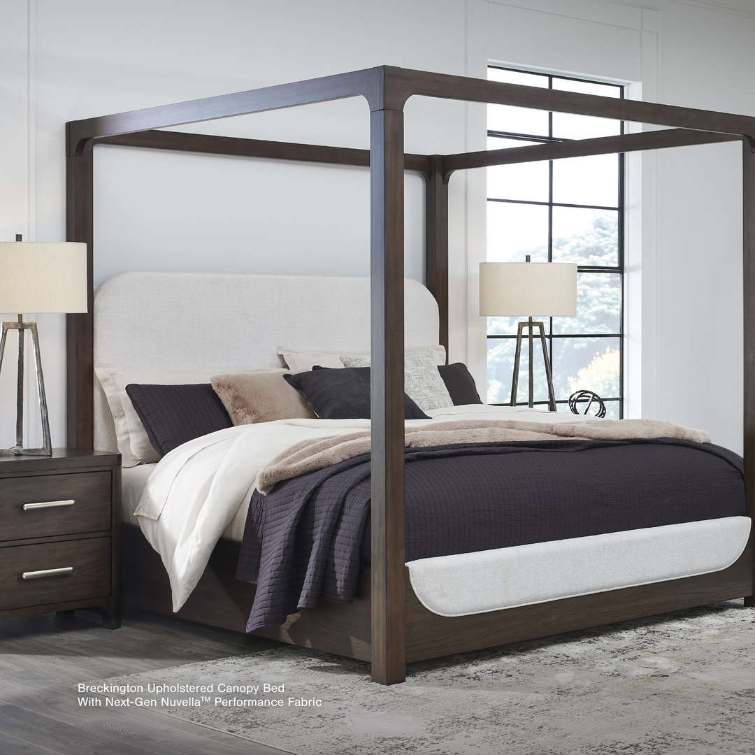 Upholstered Canopy Bed and Bedding