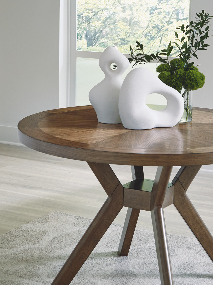 Circle Wood Table with Decor