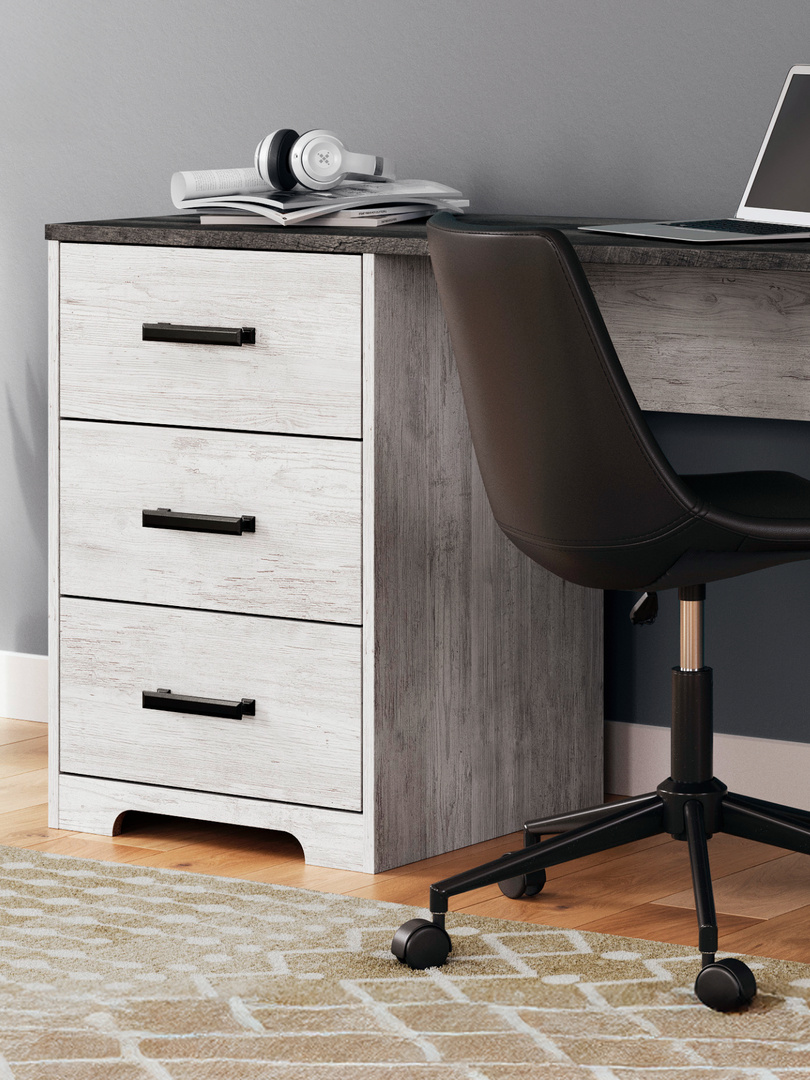 Light grey computer desk with storage