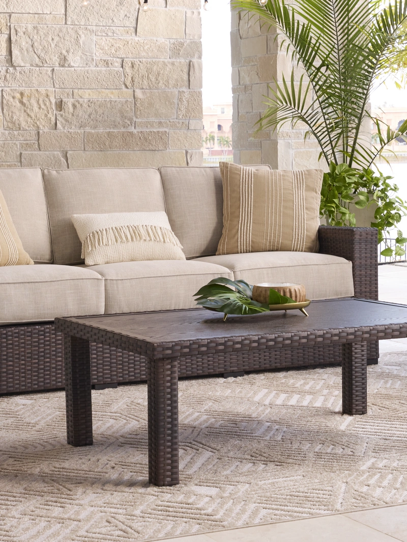 outdoor sofa and coffee table