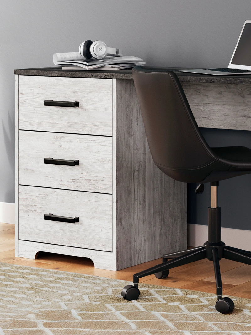 Light grey computer desk with storage