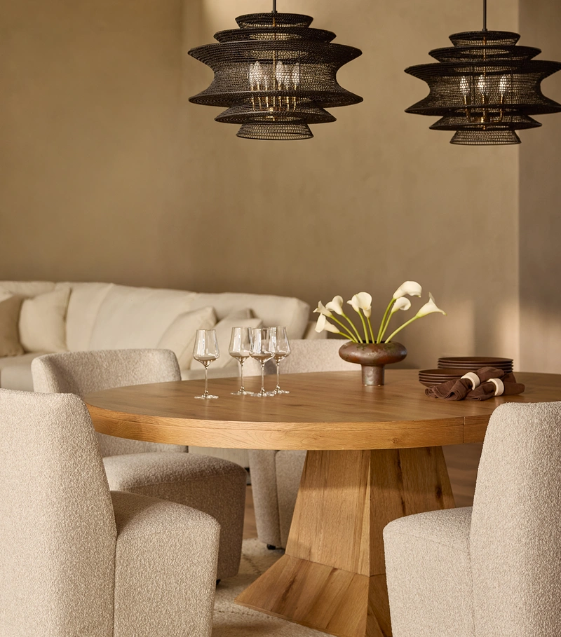 tan dining room table and chairs