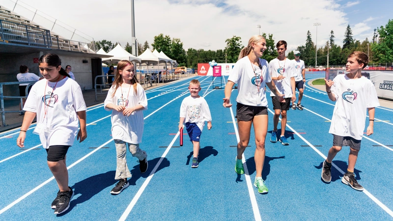 kids walking on track