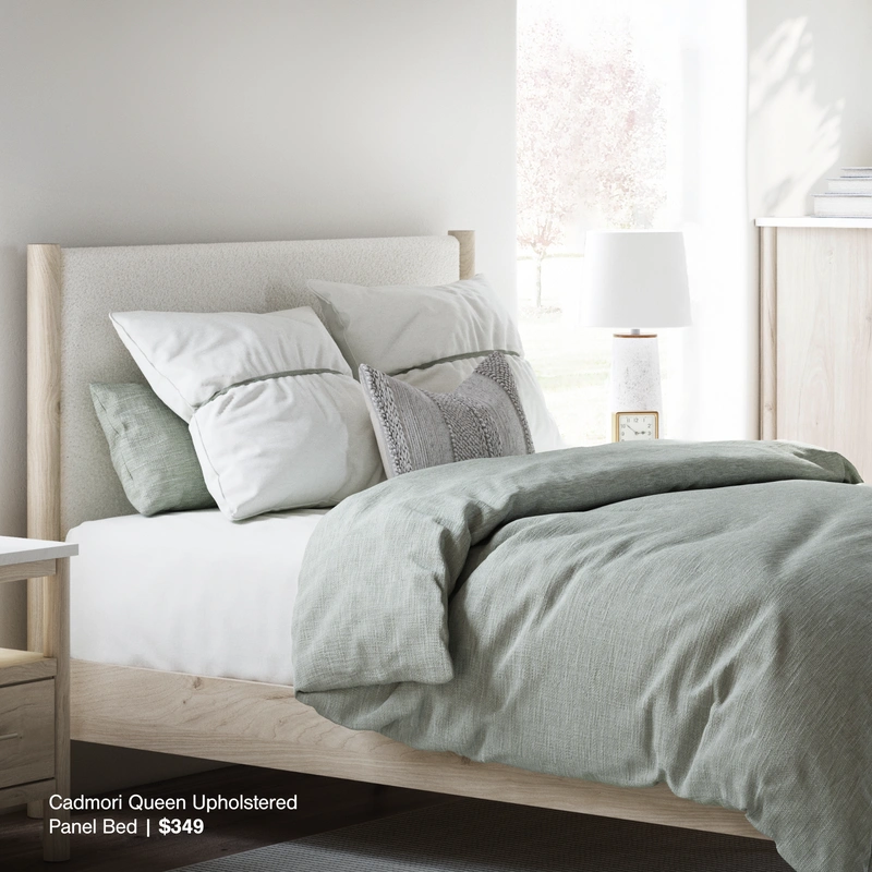 Queen Bed with Bedding and Decor