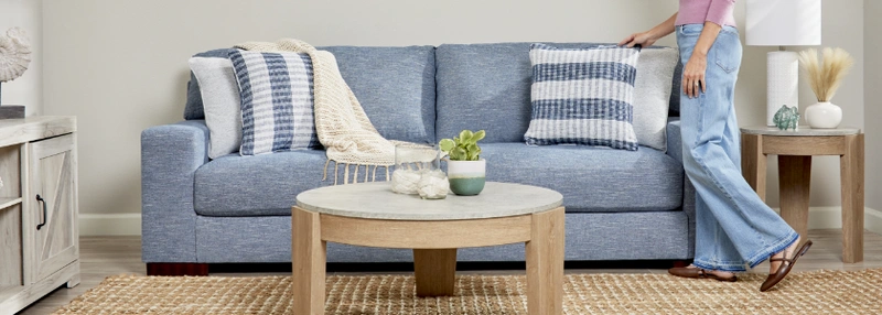 blue couch and coffee table