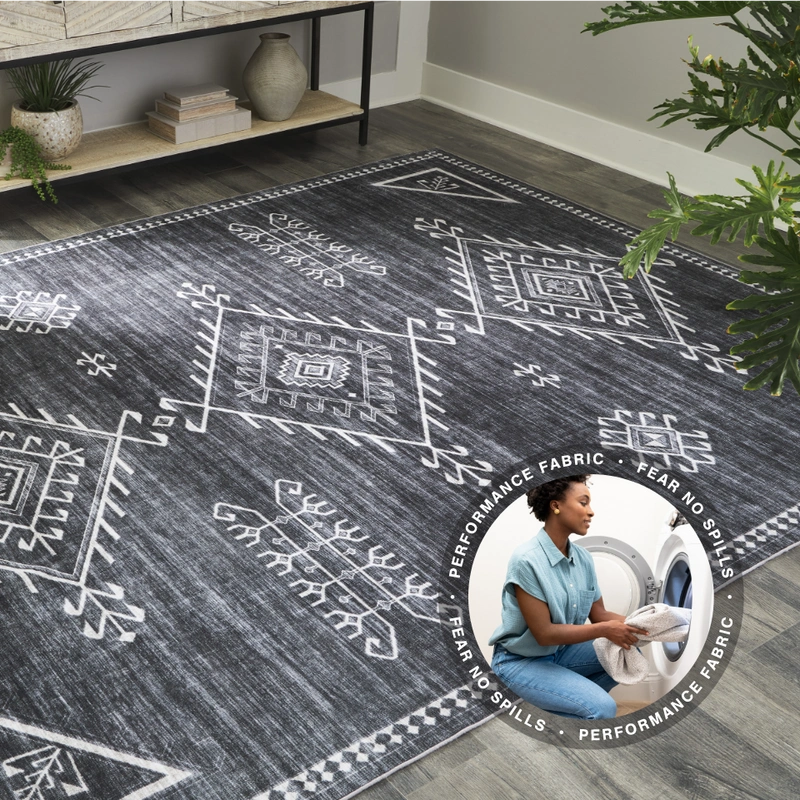 decorative gray washable rug