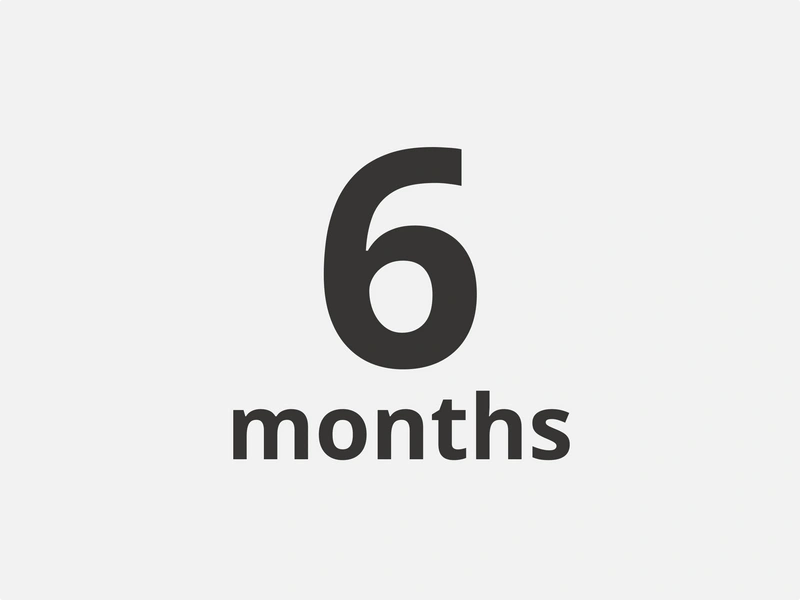 black text on grey background reading 6 months