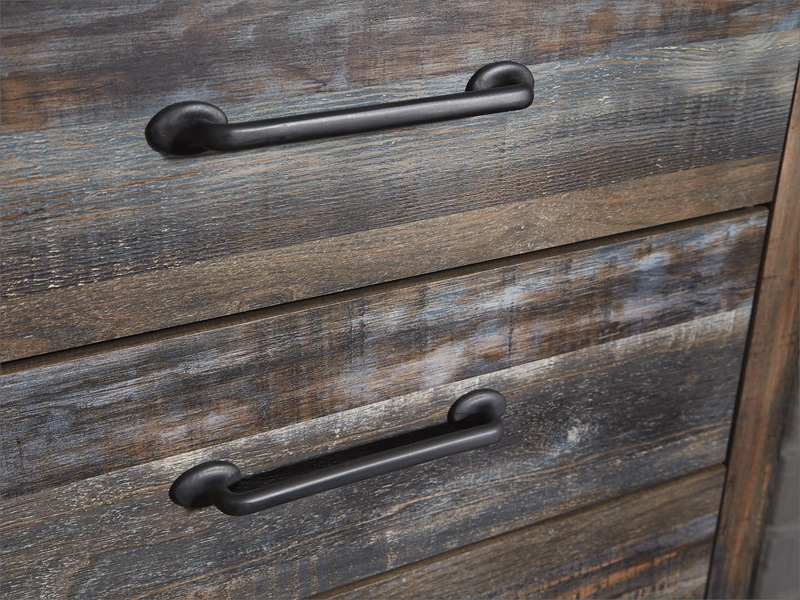 zoomed in image of rustic wood nightstand