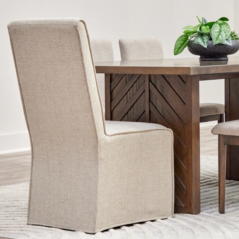 upholstered dining chair at a dining table