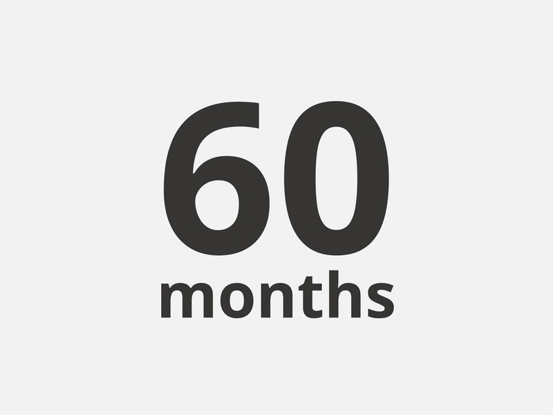 Black text on grey background reading "60 months"