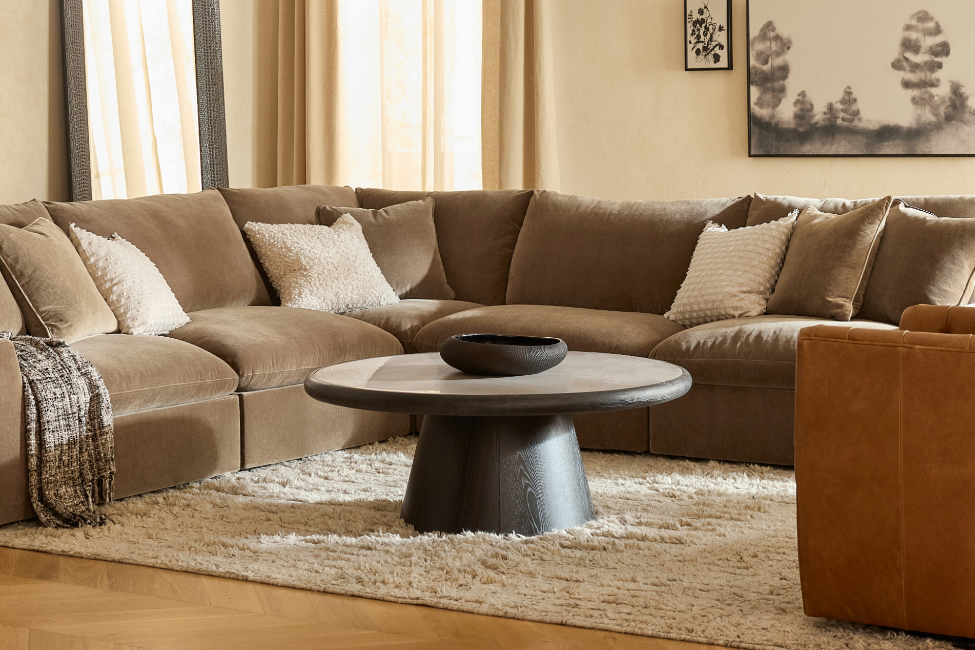 Whitehaven Collection velvet sectional sofa