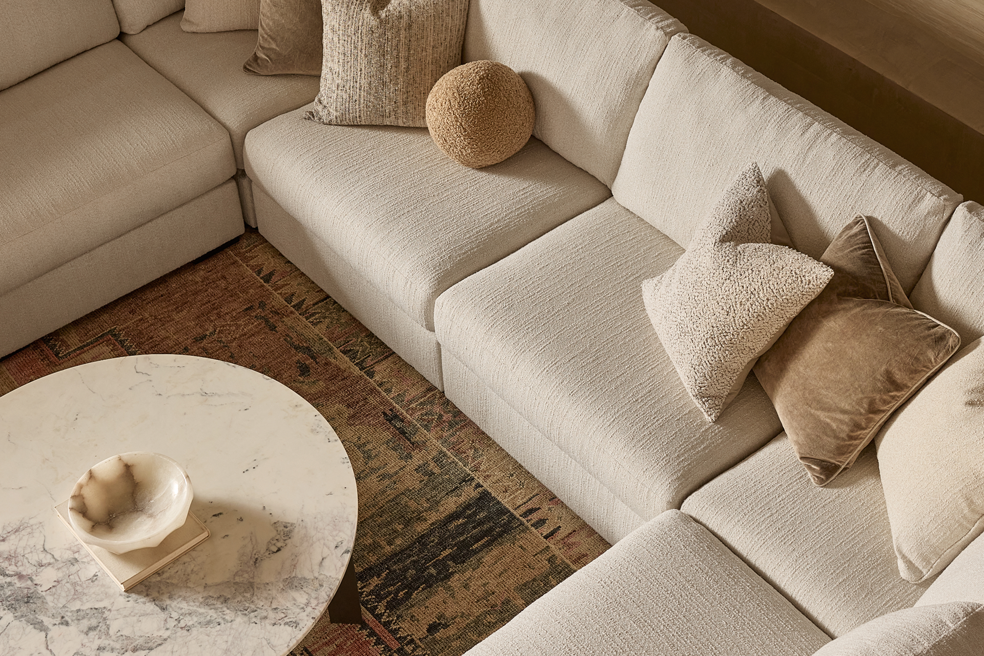 Calden Collection oyster boucle sectional